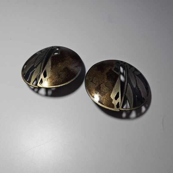 **Final Sale** Edgar Berebi Vintage Shimmery Earth Tone Enamel Round Earrings - Picture 10 of 12
